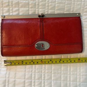 EUC red Fossil full size leather wallet.